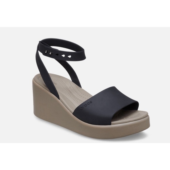 CROCS Shoes - Lite Ride By CROCS Womens BROOKLYN ANKLE STRAP WEDGE 8W Black Tan